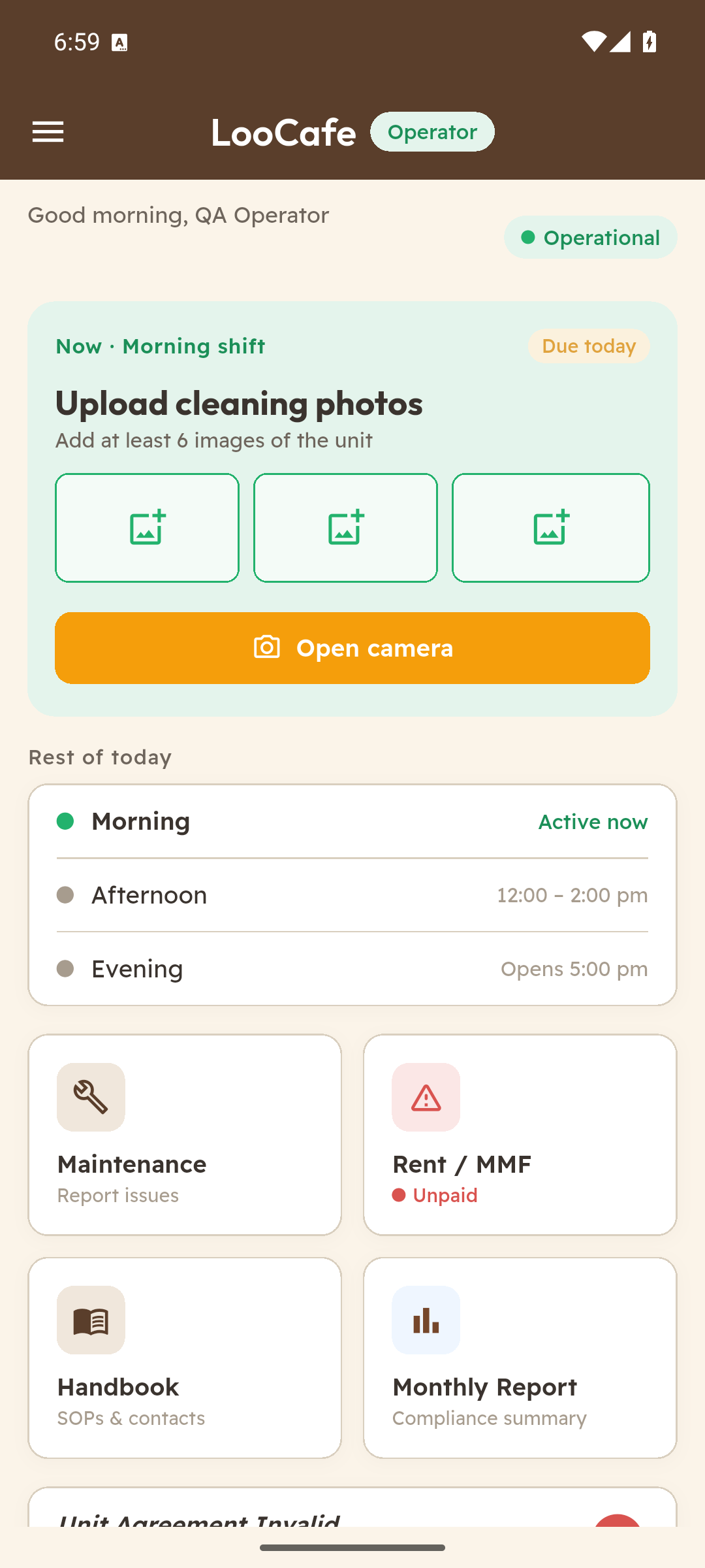 LooCafe operator app screens