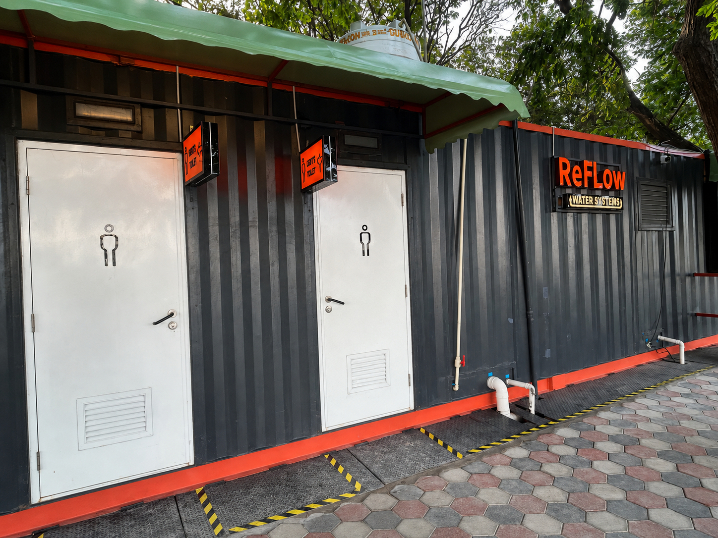 Public cubicle doors on a ReFlow toilet